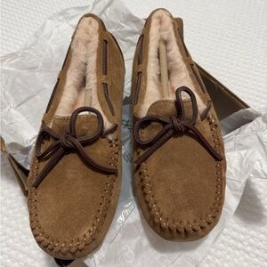 UGG Tan Suede Moccasin Slippers with Plush Lining